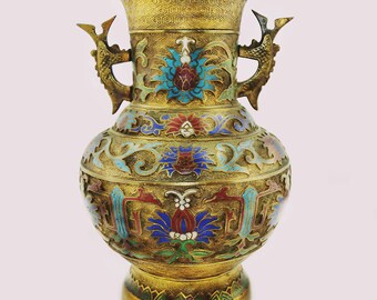 Decorative Arts Beautifully Detailed Champleve Vase