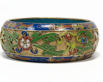 Chinese Cloisonne Bangle Bracelet, Champleve Enamel, Gold Gilt, Vintage Jewelry, Blue Bangle, Estate Jewelry, Chinese Export
