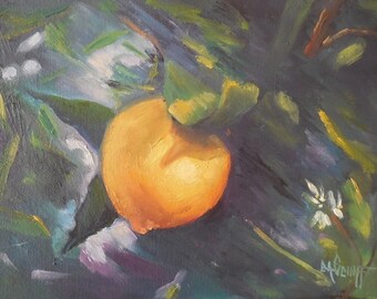 Lemon Tree Painting, Lemon on Tree Painting, Daily Painting, Small Oil Painting, 9x12" Lemon Painting, Free Shipping in US