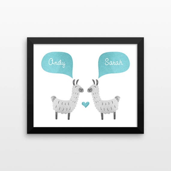 LLAMA ALPACA Couple Personalized Art Print, Anniversary, Engagement, Wedding Gift, Couples Gift, Valentines Gift, Animal Couple Wall Art