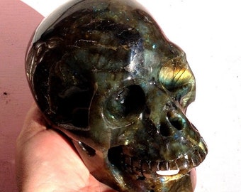 LARGE REALISTIC 5.3" Mystical Flash Labradorite Gemstone 3Lb Crystal Skull SPIRIT World Esoteric Knowledge Divination Intuition Psychic Work