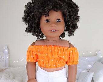 18 inch doll orange polka-dot peasant blouse | crop top