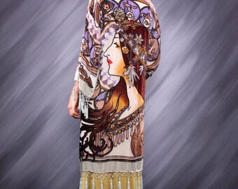 Art Deco Noveaux Mucha Astrologer Beaded Kimono Gypsy Duster