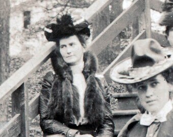 vintage photo women man on stairs see details photograph