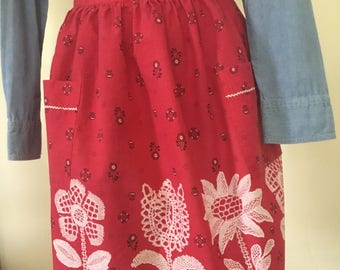 Vintage red flowered apron