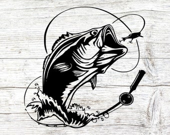 Bass Fishing fish hook fresh water hunting largemouth smallmouth striped .SVG .PNG clipart vector cut cutting, bass svg,dxf