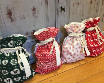 Christmas In July, Small Adult Santa Sack, Gift Bag, With Name Tag, Christmas, Lined 35cm x 25cm