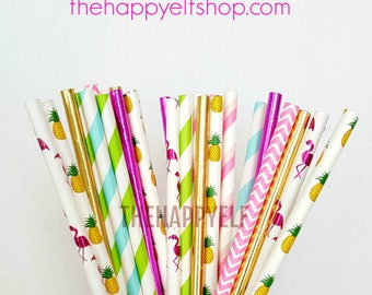 Flamingo party straws. tropical straws. pineapple straws. flamingo straws. flamingo party suppy. paper straw. watermelon straws. luau party