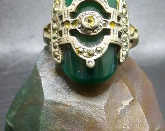 Vintage Adventurine Sterling Silver Ring, size 5.75