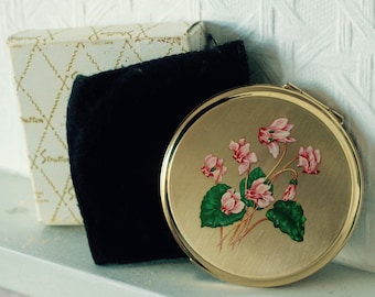 Vintage Stratton Compact with Original Box | Marked by artist 'Erika' | Magnolia Floral Design