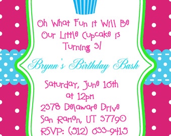 DIY DIGITAL PRINT Cupcake Birthday Invitation