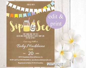 sip and see invitation baby shower invitation sip and see