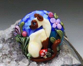 Siamese Kitty Cat custom handmade kitty cat lampwork glass bead SRA