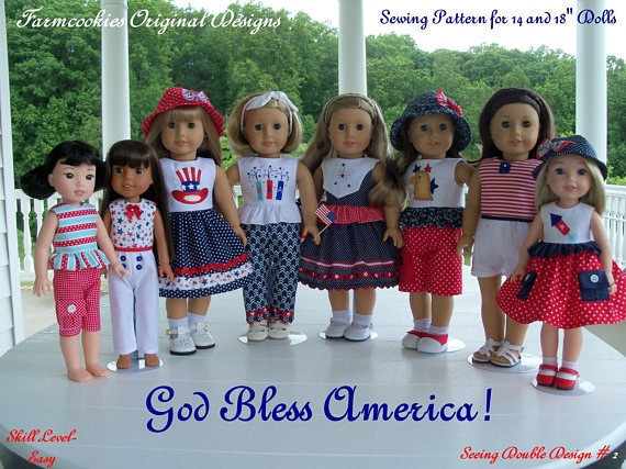 2 Sizes! PDF Sewing Pattern/ Fits Like 18 Inch American Girl Doll Clothes & 14" Wellie Wisher Doll Clothes/ GOD BLESS AMERiCA!