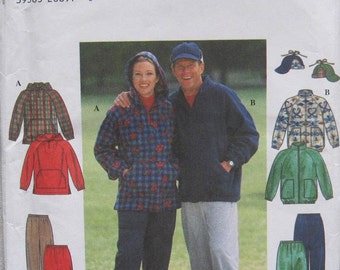Simplicity 7854 -- Misses', Men's and Teens' Jacket, Top, Pants and Hat pattern. Pattern is uncut and factory folded.