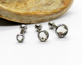 16g Clear Crystal Tragus Triple Forward HELIX 3,4,5mm Cartilage Ear Piercing