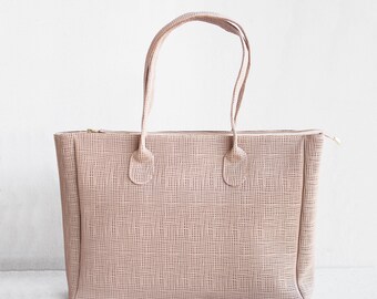Leather Shopper in Tan /Leather Tote / Shoulder Bag / Tan Leather Bag / Leather Bag / Leather Handbag / Summer Tote / Printed Tote Bag