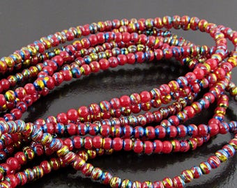 Opaque Red Seed Beads, 4mm Round Spacers, 16" Strand S222R
