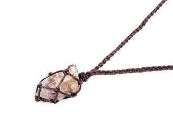 Lithium Quartz Necklace, Raw Crystal Necklace, Hemp Necklace, Healing Crystal Jewelry, Raw Quartz Necklace