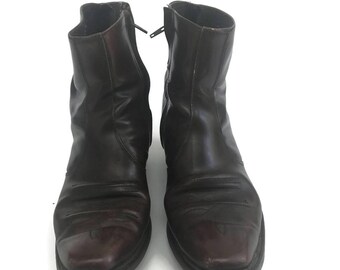 Vintage Oxblood Leather Moto Western Boots Ankle Boots size 10