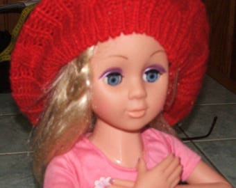 Beret made of acrylic yarn - one size - red - handmade