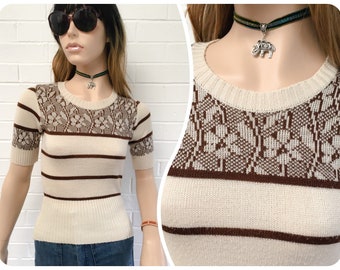 Vintage 1970's Knit Top | Vintage 70s Jumper | 1970s Skinny Rib Top | Vintage 1970s Top | 70s Top | 70s T-shirt | 1970s Top | 70s Jumper