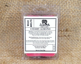 Cherry Almond Hand Poured Wax Melts, Fruity Wax Tarts, 6 Wax Cubes, Soy Blend, For Wax Warmer, Aroma Melts, Flameless Candle, Candle Melts