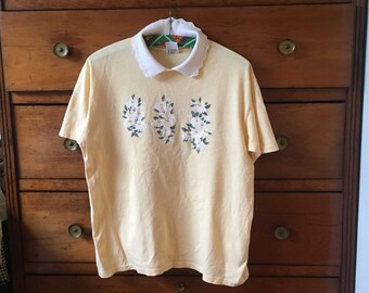 Vintage 90's flower polo collar cute