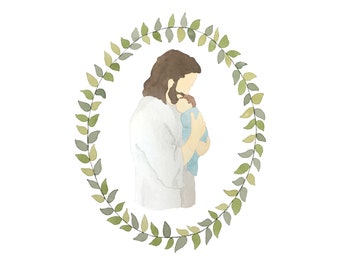 Jesus Christ Holding Baby Boy General Miscarriage Grief Watercolor Print