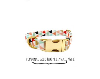 Geometric Dog Collar, Personalized Buckle with Metal Buckle Pet ID, Adjustable Dog Collar,