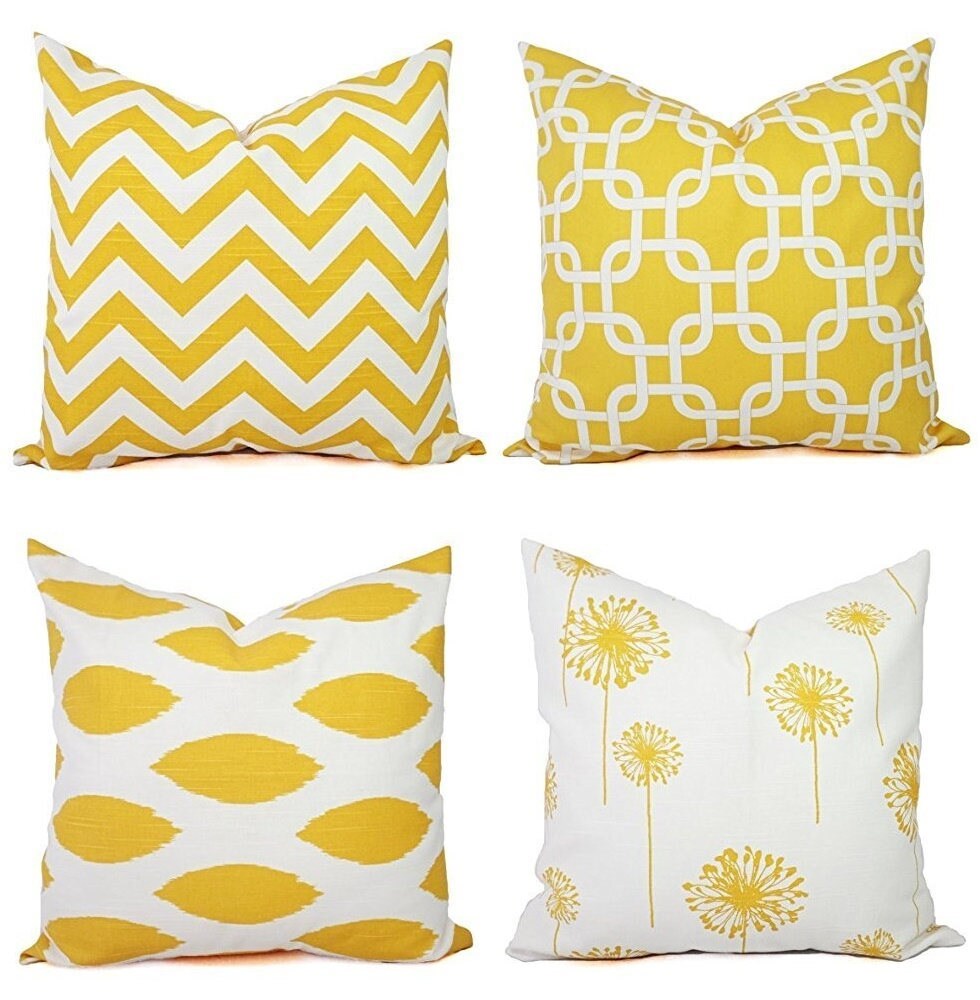 Yellow Throw Pillow Covers Yellow and White Decorative