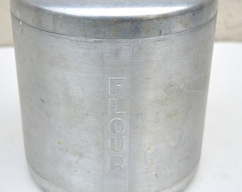 Vintage Spun Aluminum Kitchen Flour Canister, Made in Italy, Mid-Century