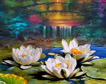 Pond - Palette knife Original oil, acr. painting on canvas by Dmitry Spiros. 24"x40"