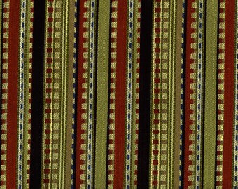 Green Red Striped UPHOLSTERY FABRIC Designer Yardage