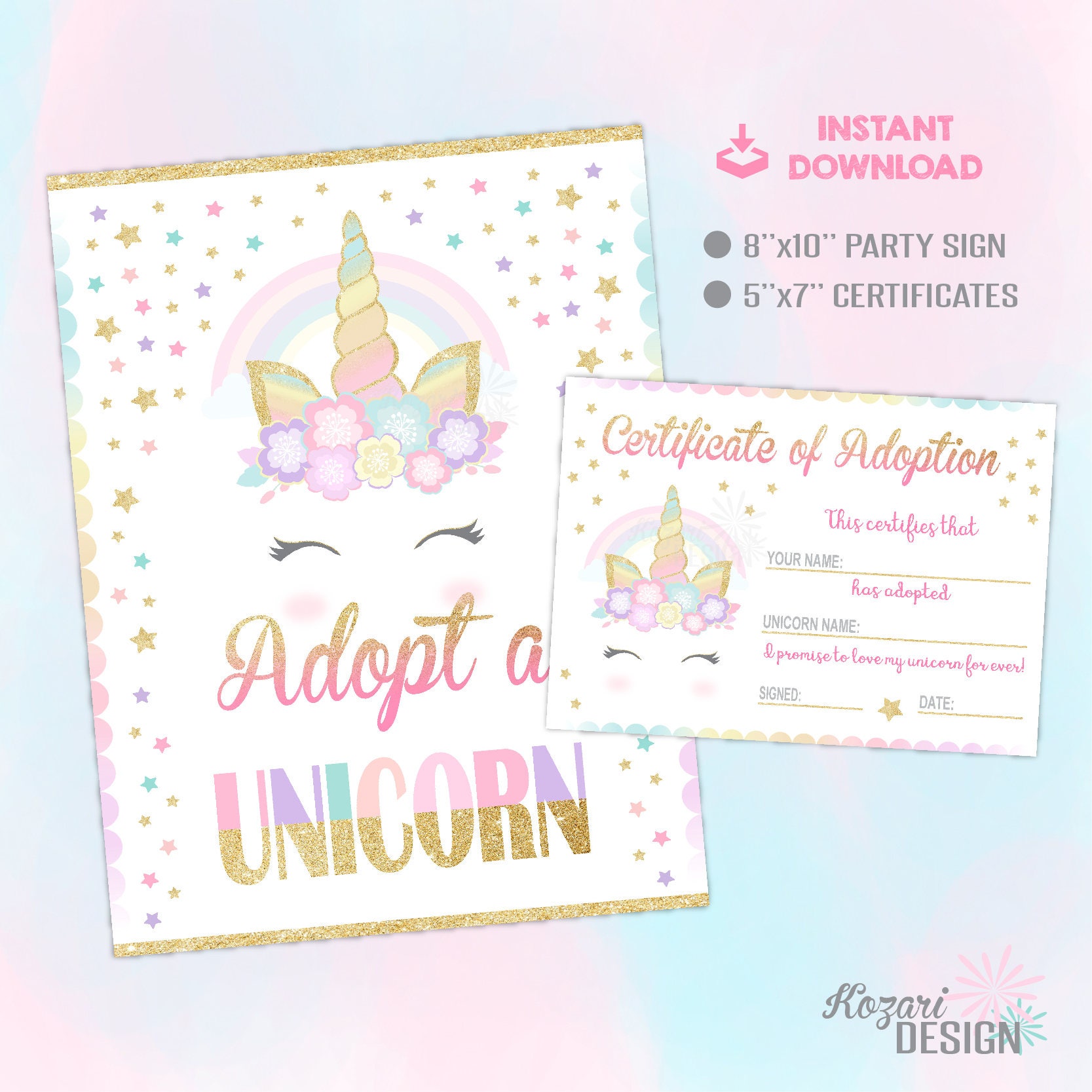 Adopt a Unicorn Certificate Unicorn Party Unicorn Party