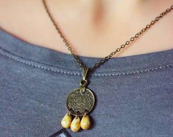 Bronze Drop Necklace Bronze Beaded Necklace Gypsy Necklace Boho Necklace Drop Necklace Coin Necklace Hippie Necklace Bohemian Necklace Boho