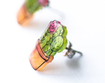 Potted Cactus Stud Earrings, Succulent Earrings, Cactus Studs, Desert Earrings