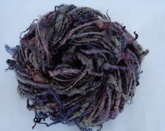 70g (39.00 Euro/100g) handspun hand dyed yarn, BFL, art yarn,curly yarn,chunky yarn,bulky yarn, HEATHER & MOSS, 2.5oz/35yds, 31m, 100% wool