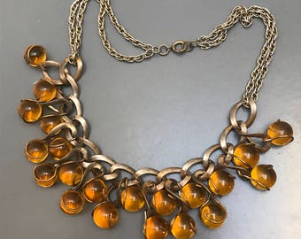 Vintage Pools of Light Amber Glass Necklace . Art Deco Jewelry