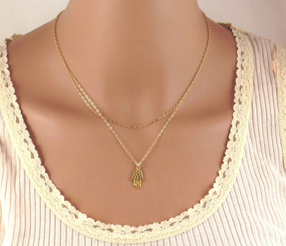 double layered hamsa necklace hamsa necklace Gold hamsa