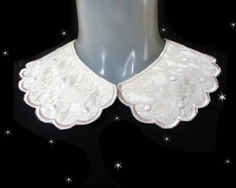 Detachable Collar with Lace, Womens White REVERSIBLE Peter Pan Collar, 1960s 2 Piece Collars, Stranger Things, Dressmaking