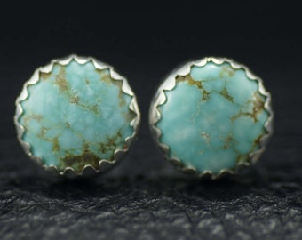 Number 8 Mine Turquoise and Sterling Silver Stud Earrings