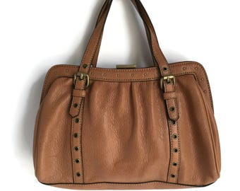 Tan Leather Designer Handbag Adrienne Vittadini Retro Purse, Retro Designer Purse, 1980s Retro Handbag, Vintage Designer Purse