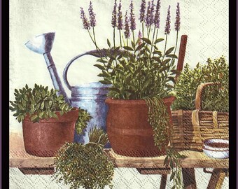 Paper napkins - Potting herbs - decoupage tissue paper, fancy dinner napkins