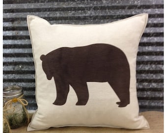 Decorative Pillow with a Bear silhouette. COMPLETE pillow. Cabin decor Hunting lodge decor Home decor Bear pillow