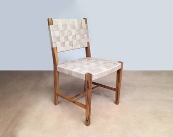Dining Chair, Set of Dining Chairs, saddle leather woven dining chairs, danish modern, mid century, handcrafted, hardwood, furniture, side