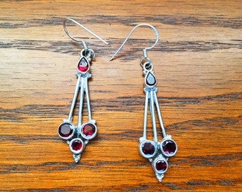 Garnet Pendulum Tear Drop Earrings