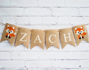 Woodland Party Decor, Custom Fox Banner, Woodland Baby Shower Decoration, Woodland Nursery Decor, Personalized Fox Banner, B240