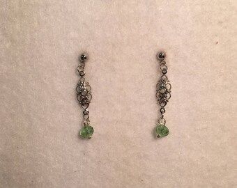 Silver and green dangle earring