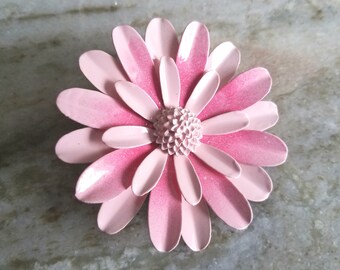 Large Pink Flower Brooch Pink Enamel Brooch Pink Metal Flower Pin Pink Daisy Wedding Brooch Bouquet or Wear Large Pink Sash Broach FB27